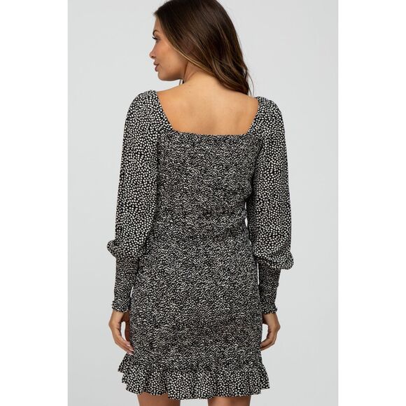 Women's She + Sky Leaf Long Sleeve Dress Fall Medium Boho Square Neck Midi NEW N - Picture 2 of 7